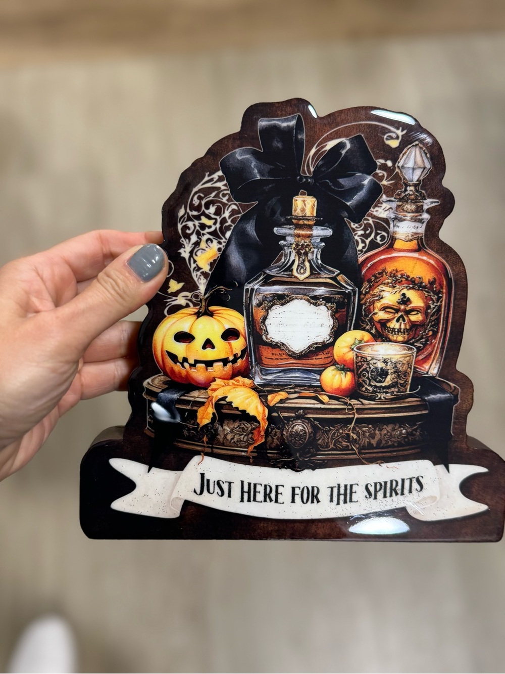 Halloween Spirits Decorative Sign - Orange, Black, Brown